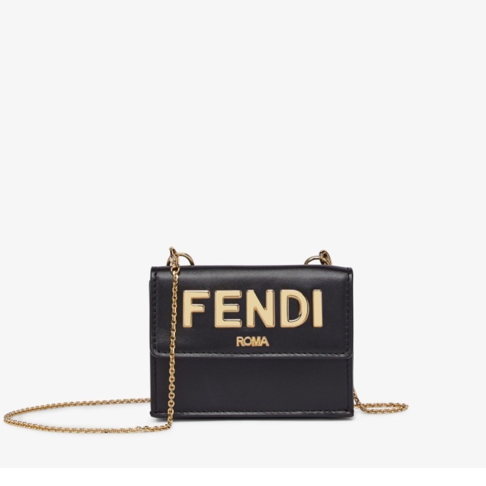 Fendi Roma NEW black leather compact wallet on chain $950 retail